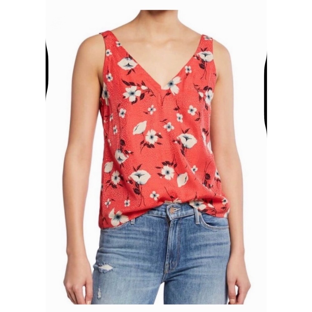 Rebecca Taylor Daniella Floral Silk Jacquard Tank Top Womens Coral Red XS V-Neck